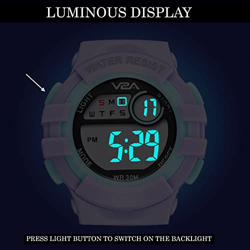 V2A Resin Girls Rainbow Kids Watch-Printed Band Watch,Gifts For Girls Age 3-10 F30 M Waterproof Digital Sports Watches For 3-8 Year Old Girls (Lavender Dial&Multi Color Band),Band-Color: Multi-color - Image 5