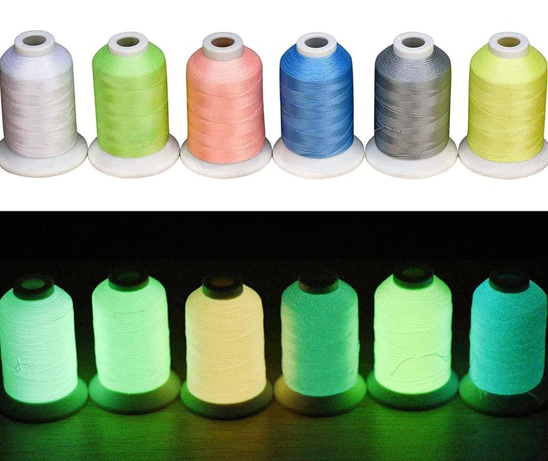 Simthread Glow-in-The-Dark Embroidery Machine Thread, 6 Colors, 1000 Yards, 30WT, 100% Polyester with Long-Lasting Glow - Perfect for Music Festivals, Parties, Raves & More - Image 1
