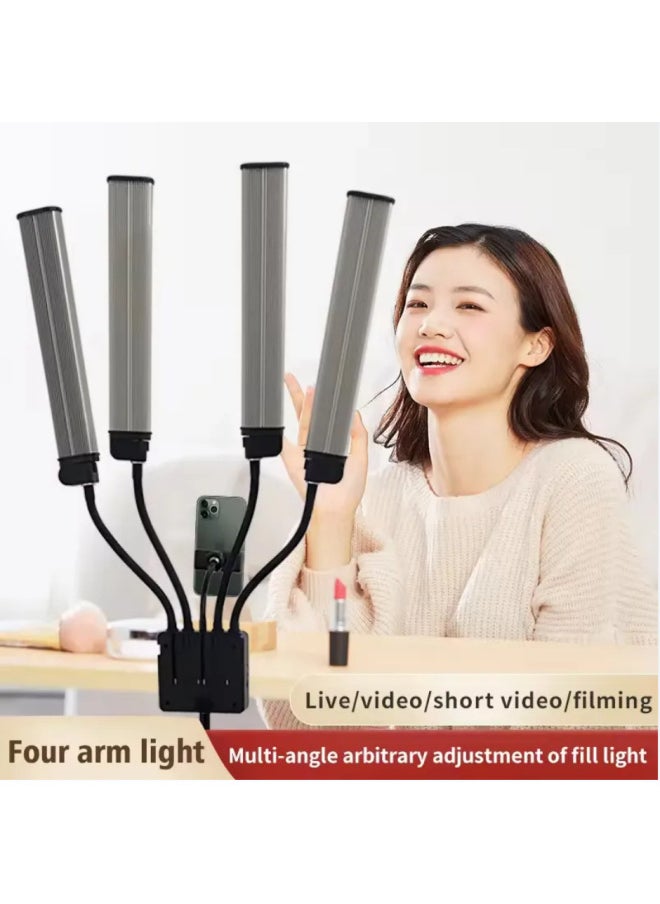 Generic Foldable Four-arm Lamp Net Red Live LED Beauty Mobile Phone Photo Fill Light Anchor Four-tube Camera Light-Light Source Color:Four Wall Lights (low Power Version Small Lamp)  - Image 1