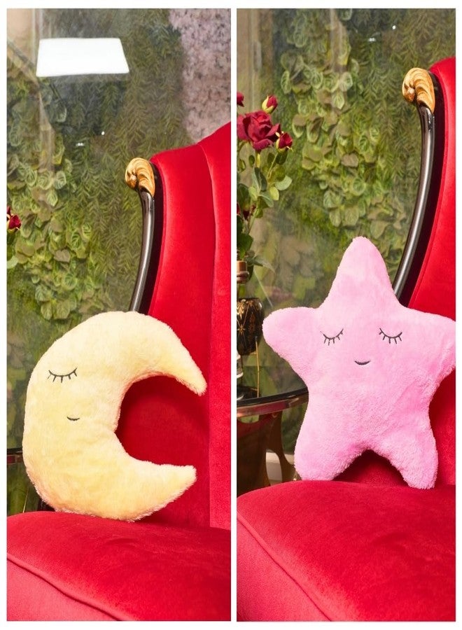 Humpy Hare Soft Plush Moon & Star Pillow Toy Set Combo of 2 | Cot Cushion & Playtime Soft Toy for Kids, Children, and Babies | Stuffed Plush Pillow | (Yellow & Pink) - Image 1