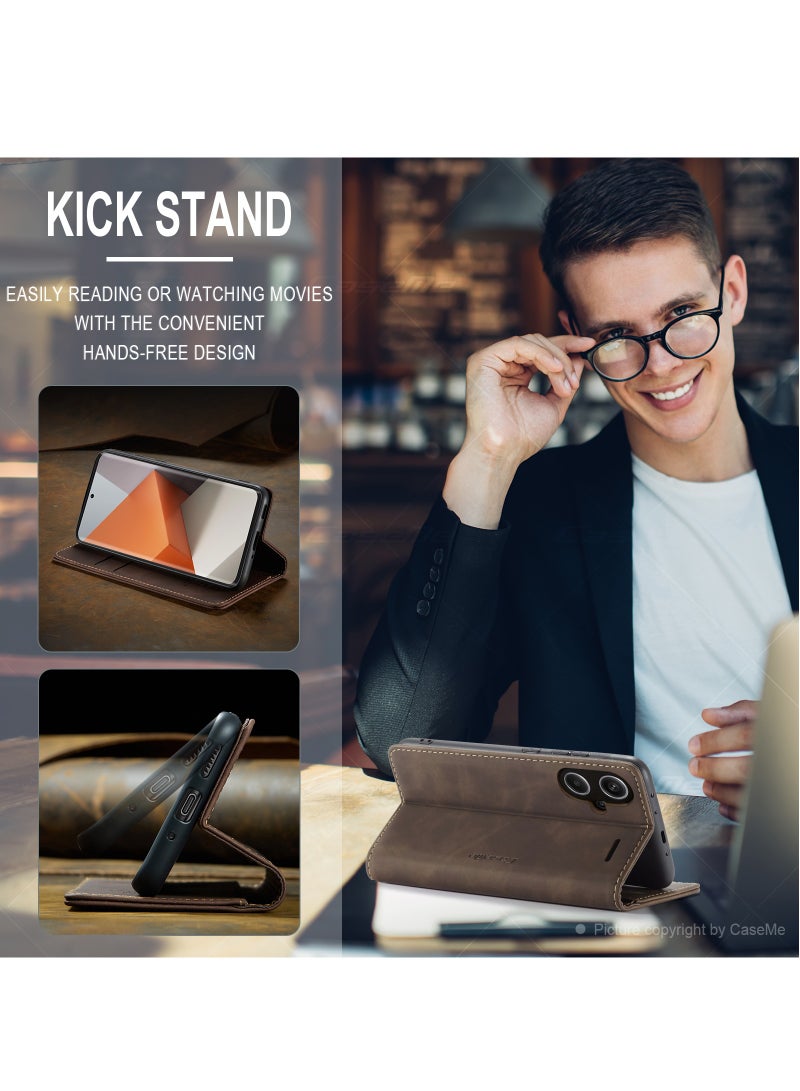 CaseMe For Xiaomi Redmi Note 13 Pro Plus Cover, Soft PU Leather Shockproof Mobile Phone Wallet Case, Full Body Protective Flip Cover Magnetic Adsorption Back Cover - Image 4