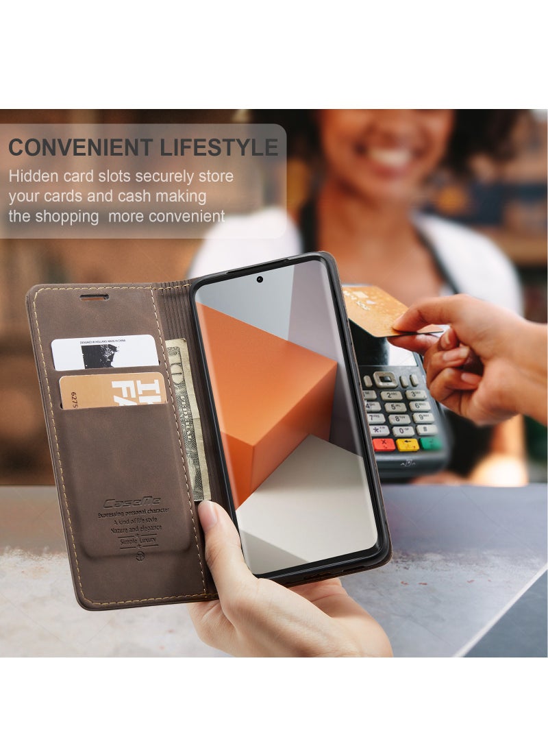 CaseMe For Xiaomi Redmi Note 13 Pro Plus Cover, Soft PU Leather Shockproof Mobile Phone Wallet Case, Full Body Protective Flip Cover Magnetic Adsorption Back Cover - Image 5