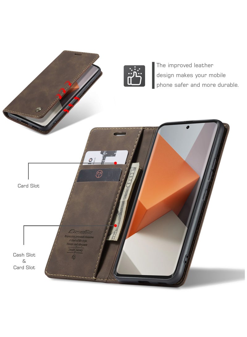 CaseMe For Xiaomi Redmi Note 13 Pro Plus Cover, Soft PU Leather Shockproof Mobile Phone Wallet Case, Full Body Protective Flip Cover Magnetic Adsorption Back Cover - Image 2