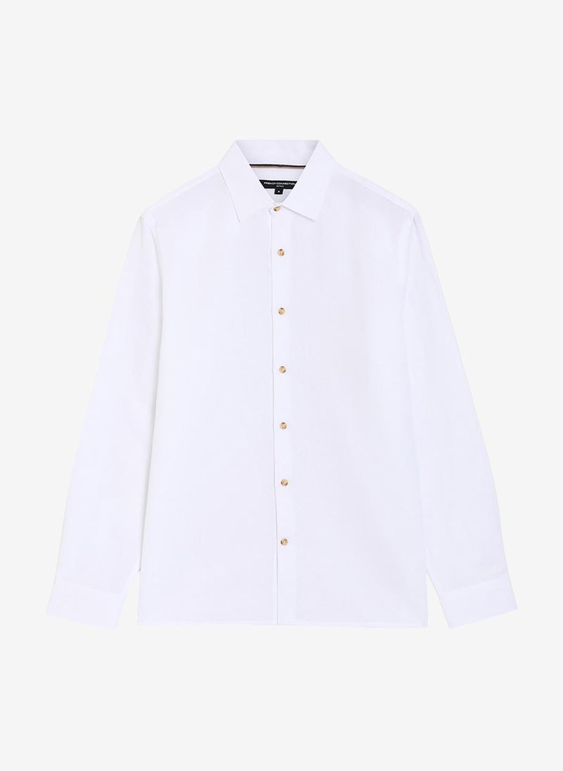 French Connection Men's White Linen Blend Long Sleeve Shirt - Image 4