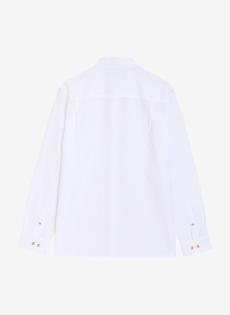 French Connection Men's White Linen Blend Long Sleeve Shirt - Image 5