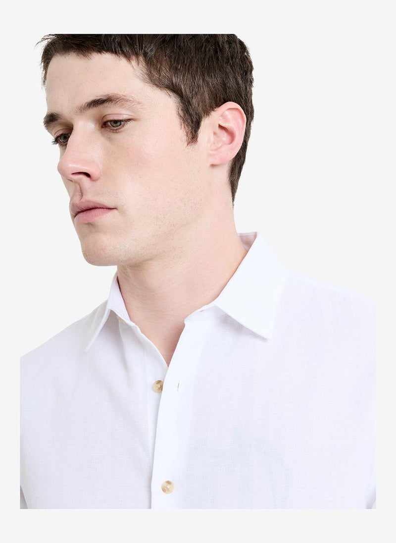 French Connection Men's White Linen Blend Long Sleeve Shirt - Image 3