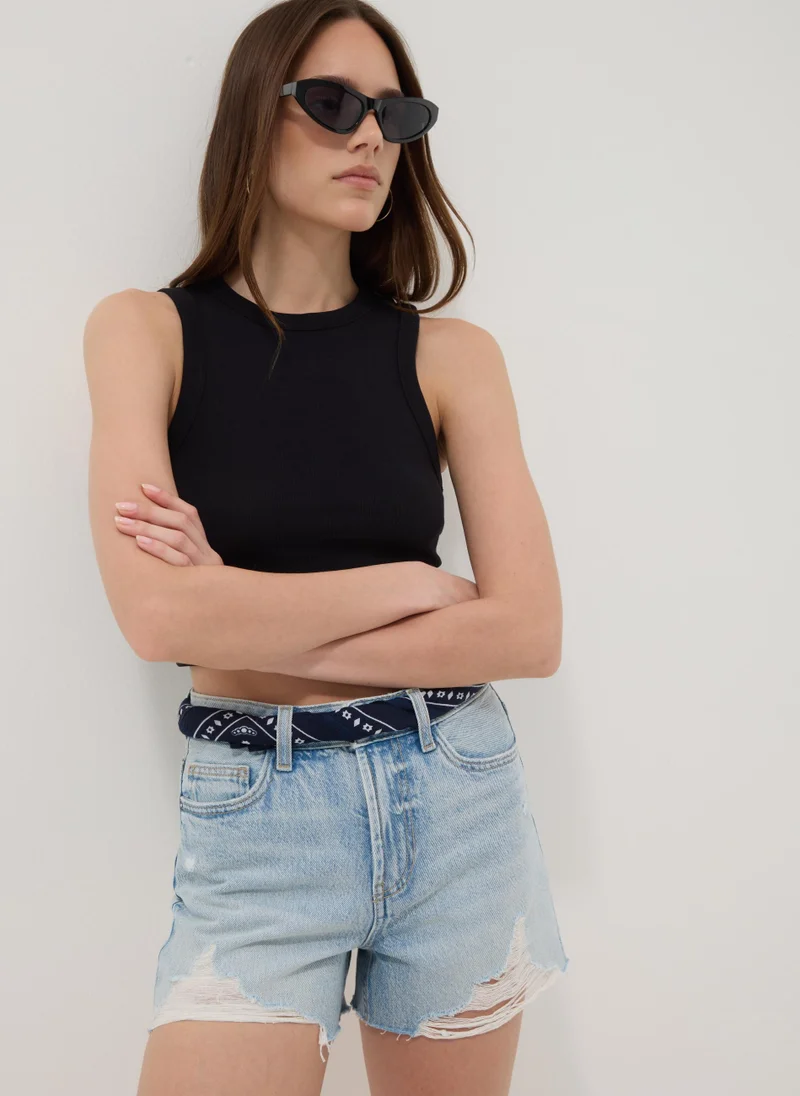 Ovs OVS Black Cropped Stretch Cotton Tank Top