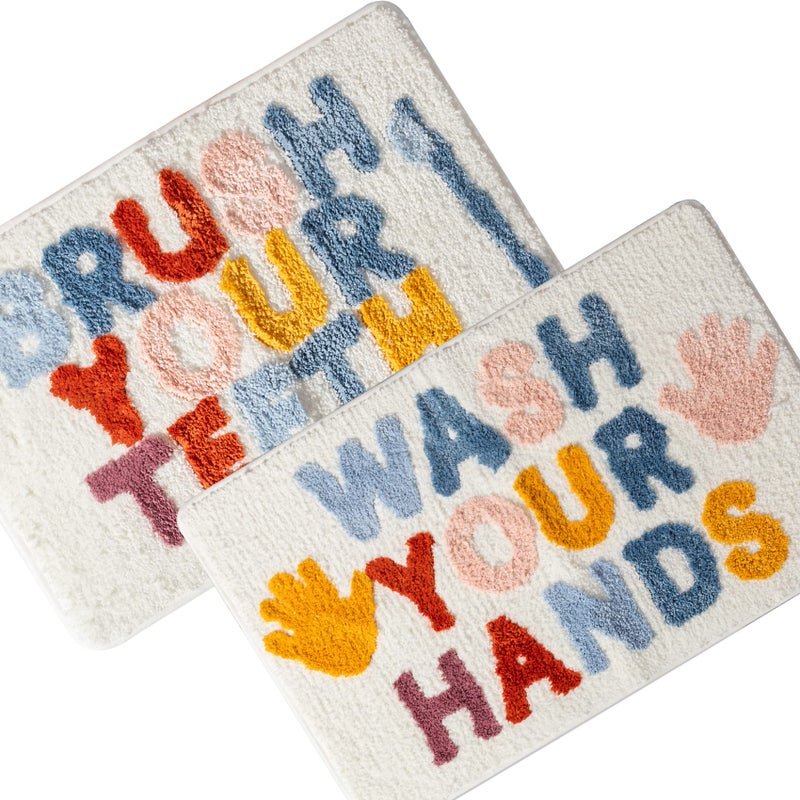 DBJOY 2pcs Bathroom Rugs Sets Funn Small 16"*24" Cute Letter Bath Rugs Modern Microfiber Mats Absorbent Non-Slip - Image 1