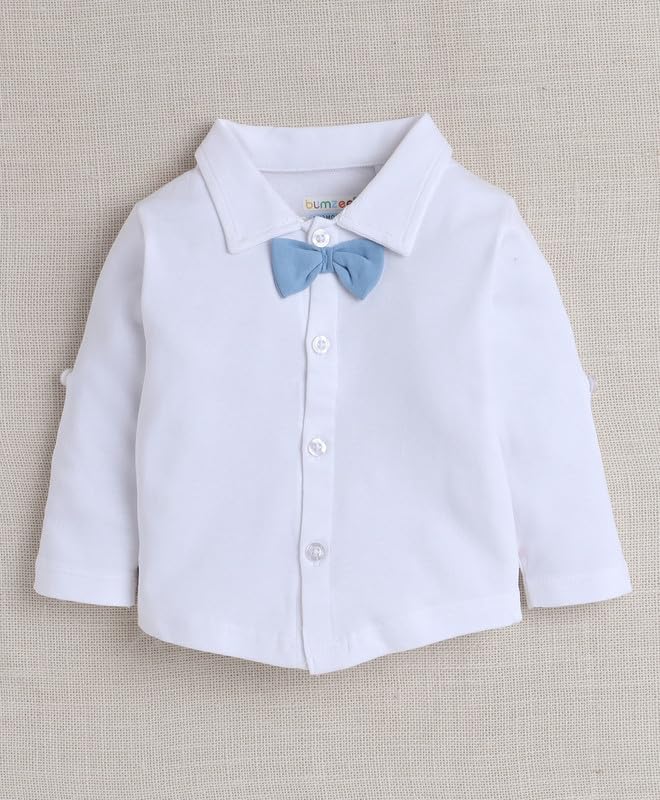 BUMZEE Boys Cotton Full Sleeves Shirt & Short Set With Waistcoat and Applique Bow Powder Blue & White - 6-12 Months (Peb10525C-pbl) - Image 2