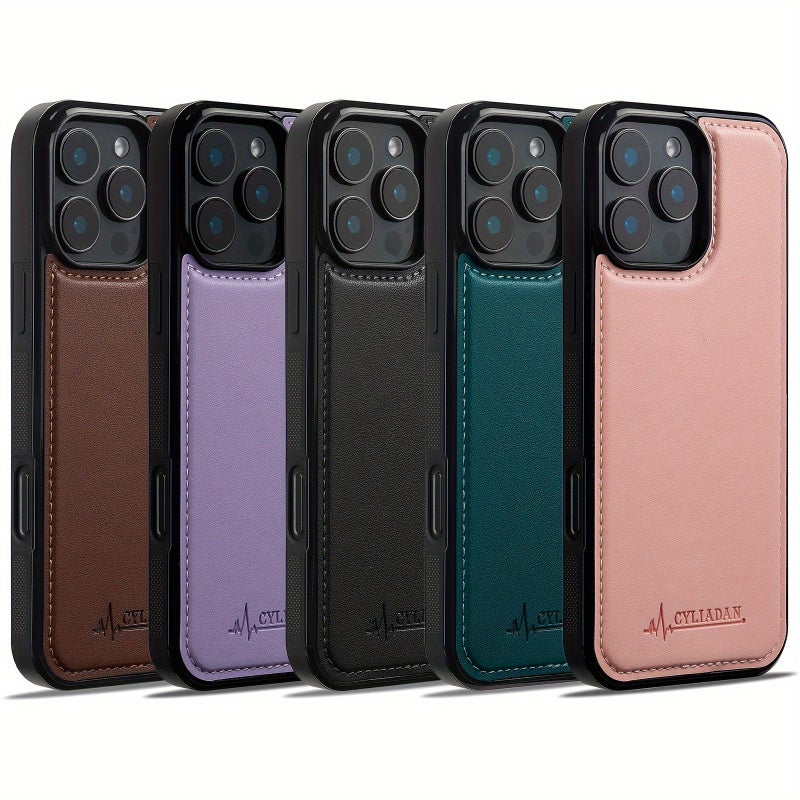 غطاء هاتف كريمي أرجواني من الجلد الصناعي المغناطيسي لجهاز iPhone 15 Pro مع شحن لاسلكي - Image 3