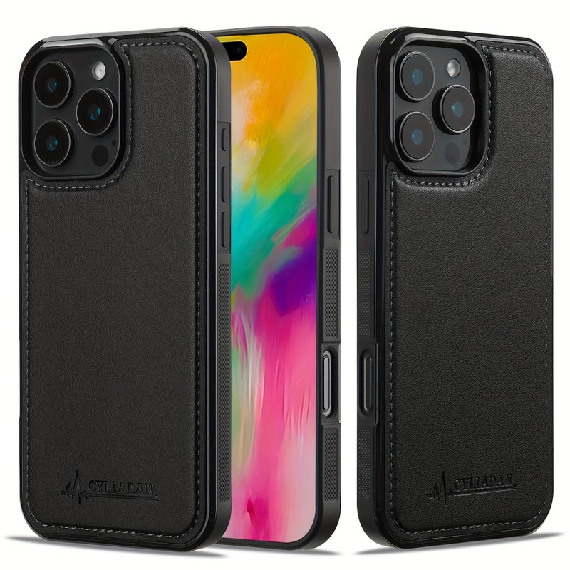 غطاء هاتف كريمي أرجواني من الجلد الصناعي المغناطيسي لجهاز iPhone 15 Pro مع شحن لاسلكي - Image 1