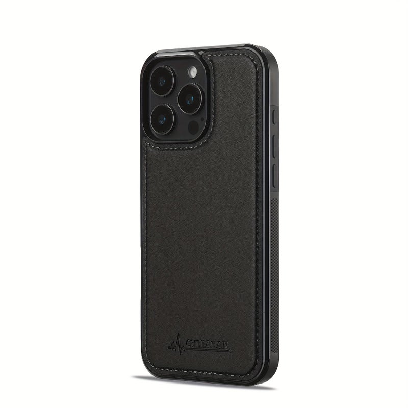 غطاء هاتف كريمي أرجواني من الجلد الصناعي المغناطيسي لجهاز iPhone 15 Pro مع شحن لاسلكي - Image 5