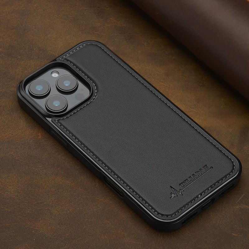 غطاء هاتف كريمي أرجواني من الجلد الصناعي المغناطيسي لجهاز iPhone 15 Pro مع شحن لاسلكي - Image 4