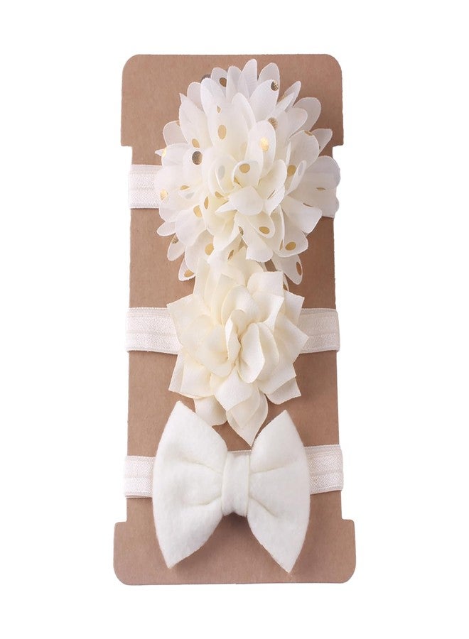 SYGA 3 Pcs Baby Headband, Flower & Bow Stretchable, Nylon HairBand for Newborn Infant Toddlers Kids 0-3 Years (Beige, Free Size) - Image 1