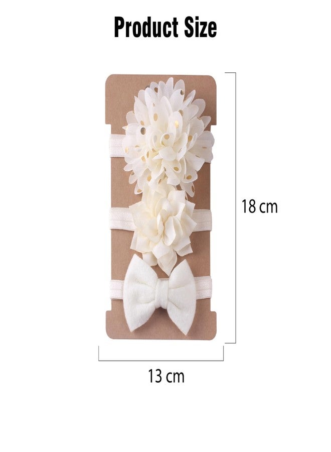 SYGA 3 Pcs Baby Headband, Flower & Bow Stretchable, Nylon HairBand for Newborn Infant Toddlers Kids 0-3 Years (Beige, Free Size) - Image 3