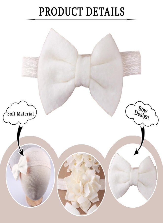 SYGA 3 Pcs Baby Headband, Flower & Bow Stretchable, Nylon HairBand for Newborn Infant Toddlers Kids 0-3 Years (Beige, Free Size) - Image 4