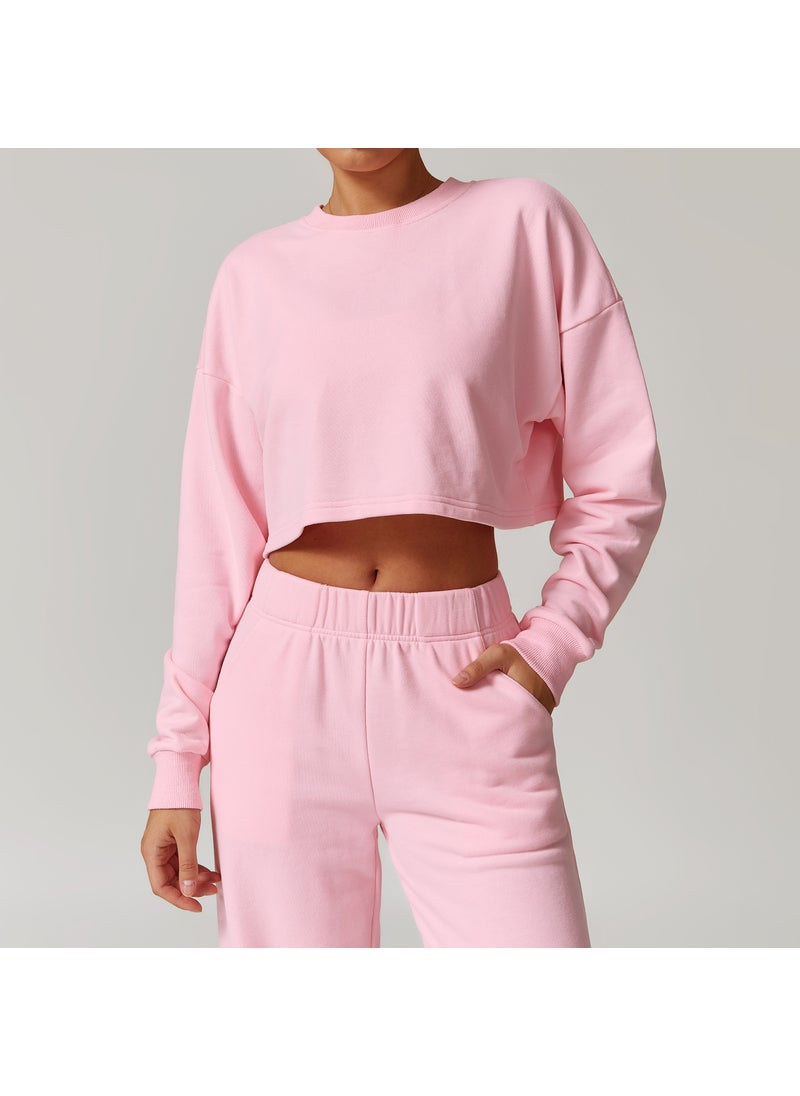 Generic Autumn Winter Casual Sweatshirt Round Neck Loose Long Sleeve Tee 8900 Sakura powder 