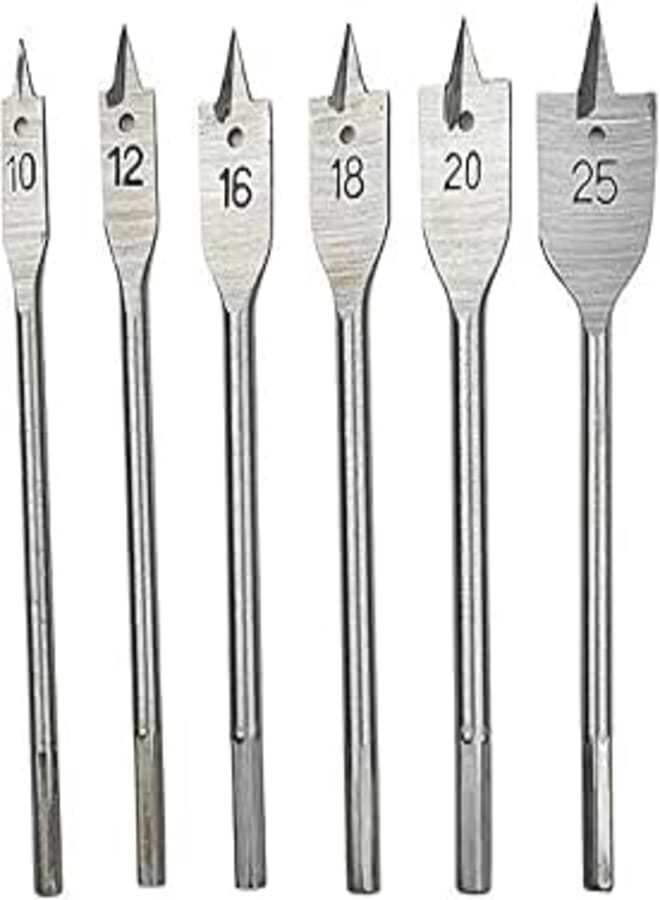 Full Steel Hex Shank Spade Flat Wood Drill Bit Set of 6 Woodworking Opener Metal High Speed Steel Wood Drilling Power Tools Kit