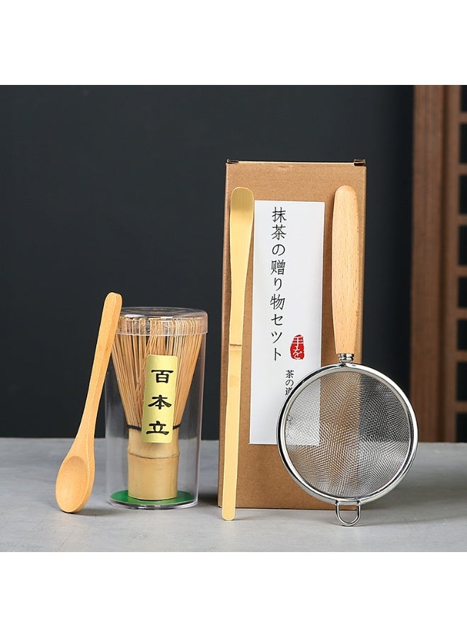 نهر قو مجموعة مكونة من 4 قطع من خفاقة شاي الماتشا، أداة شاي الماتشا التقليدية المصنوعة يدويًا، مجموعة إكسسوارات الحفل، مجموعة ملاعق الخيزران لتحريك الماتشا - Image 1