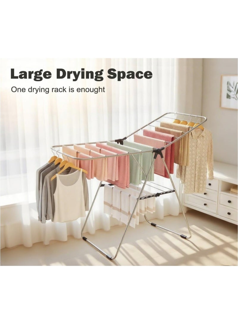 Ebasket Clothes Drying Rack, Stainless Steel Space-Saving Laundry Rack, Foldable for Easy Storage, for Bed Linens, All Clothes, Socks and Scarves, (Black*Silver) - Image 1