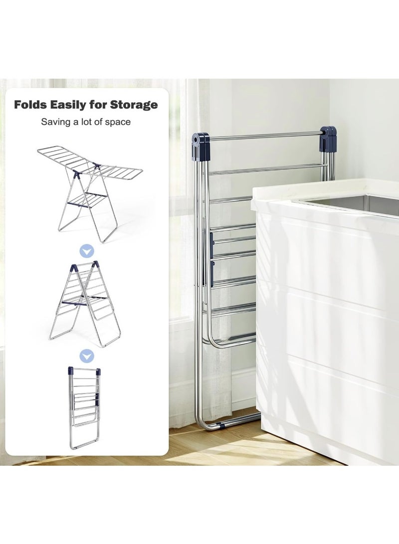 Ebasket Clothes Drying Rack, Stainless Steel Space-Saving Laundry Rack, Foldable for Easy Storage, for Bed Linens, All Clothes, Socks and Scarves, (Black*Silver) - Image 4