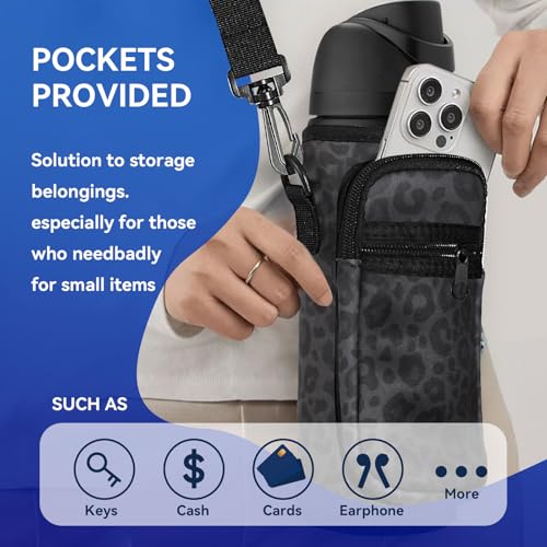 SLEILIN Neoprene Water Bottle Holder Bag with Cell Phone Pocket Compatible with Owala FreeSip 24 oz，Water Bottle Carrying Bag ，with Adjustable Shoulder Strap,for 24oz Stainless Steel Water Bottle - Image 3