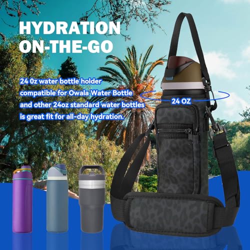 SLEILIN Neoprene Water Bottle Holder Bag with Cell Phone Pocket Compatible with Owala FreeSip 24 oz，Water Bottle Carrying Bag ，with Adjustable Shoulder Strap,for 24oz Stainless Steel Water Bottle - Image 5