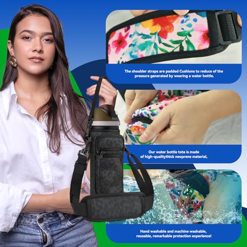 SLEILIN Neoprene Water Bottle Holder Bag with Cell Phone Pocket Compatible with Owala FreeSip 24 oz，Water Bottle Carrying Bag ，with Adjustable Shoulder Strap,for 24oz Stainless Steel Water Bottle - Image 4