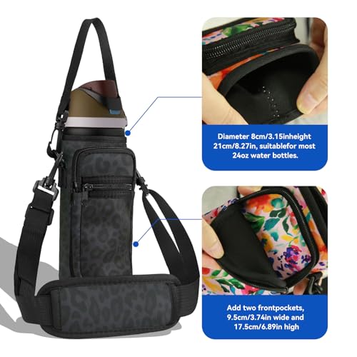 SLEILIN Neoprene Water Bottle Holder Bag with Cell Phone Pocket Compatible with Owala FreeSip 24 oz，Water Bottle Carrying Bag ，with Adjustable Shoulder Strap,for 24oz Stainless Steel Water Bottle - Image 2