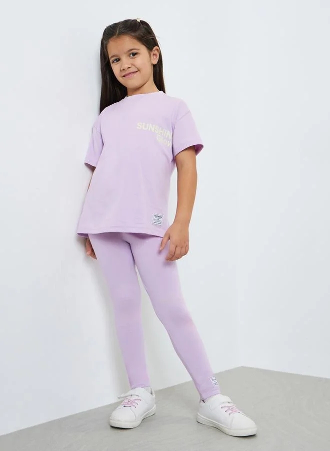 Styli Girls Cotton Oversized T-Shirt and Leggings Set