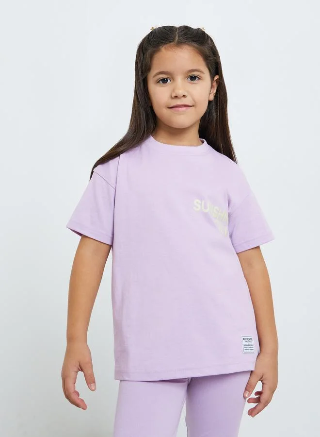 Styli Girls Cotton Oversized T-Shirt and Leggings Set