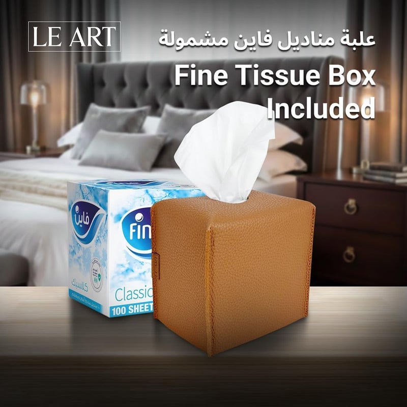 لي آرت LEART حامل غطاء علبة المناديل الجلدي – ديكورات المنزل لغرفة المعيشة وغرفة النوم والمكتب، غطاء علبة المناديل للسيارة (مكعب كراميل) - Image 3