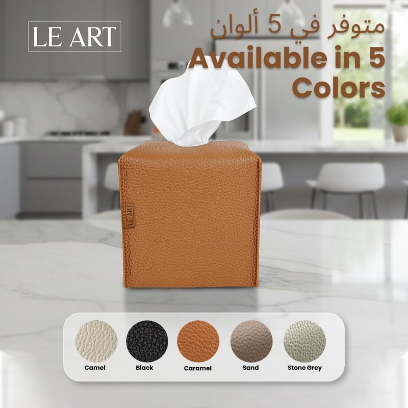 لي آرت LEART حامل غطاء علبة المناديل الجلدي – ديكورات المنزل لغرفة المعيشة وغرفة النوم والمكتب، غطاء علبة المناديل للسيارة (مكعب كراميل) - Image 5