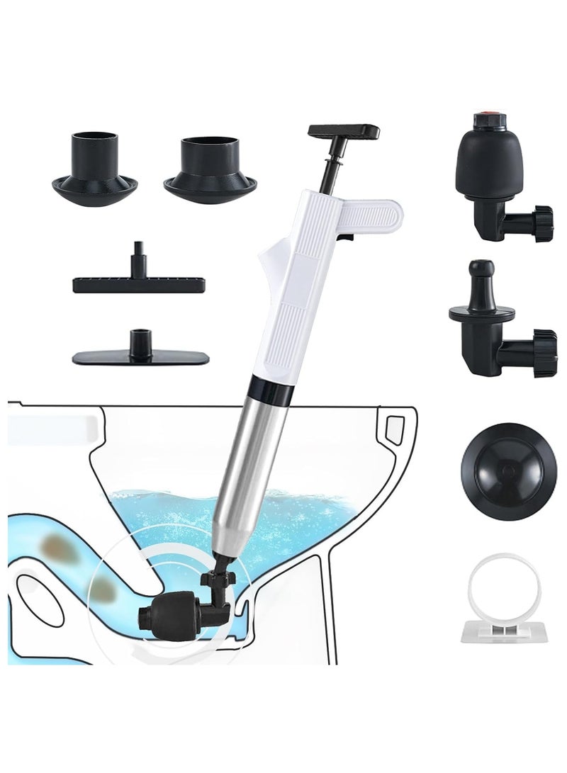 Toilet air plunger kit, 9PC stainless steel high-pressure air drainage pipe plunger, toilet blockage remover, used in bathrooms, sinks, kitchens, and blocked pipes (white) - Image 1