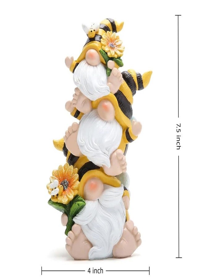 Hodao Bee Gnome Decor Statue, Resin Stacked Gnome Figurine with Sunflower and Bumblebee Details, Cute Farmhouse Tiered Tray Shelf Table Accent for Spring Summer Home Gift - Image 4