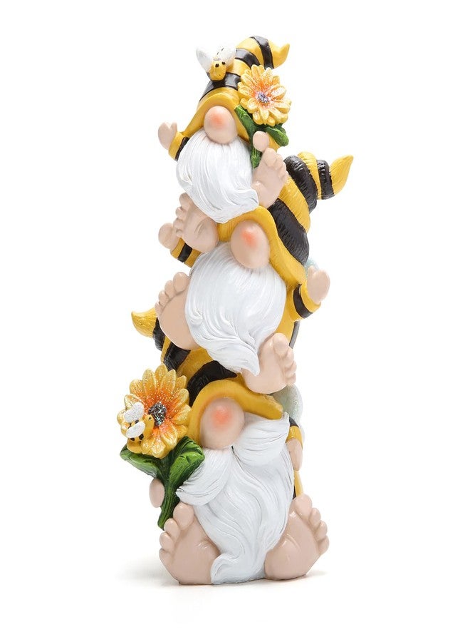 Hodao Bee Gnome Decor Statue, Resin Stacked Gnome Figurine with Sunflower and Bumblebee Details, Cute Farmhouse Tiered Tray Shelf Table Accent for Spring Summer Home Gift - Image 1