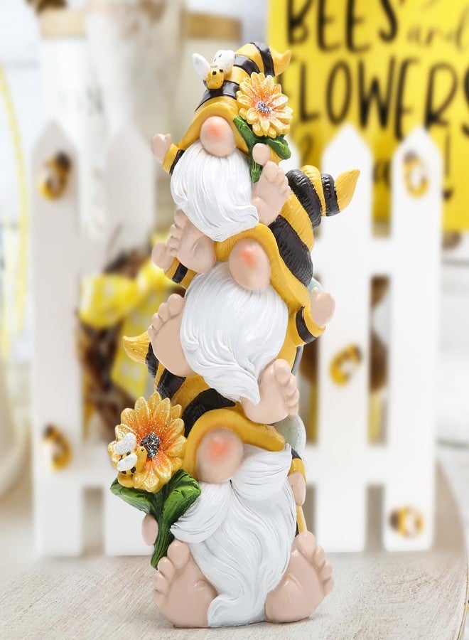 Hodao Bee Gnome Decor Statue, Resin Stacked Gnome Figurine with Sunflower and Bumblebee Details, Cute Farmhouse Tiered Tray Shelf Table Accent for Spring Summer Home Gift - Image 5