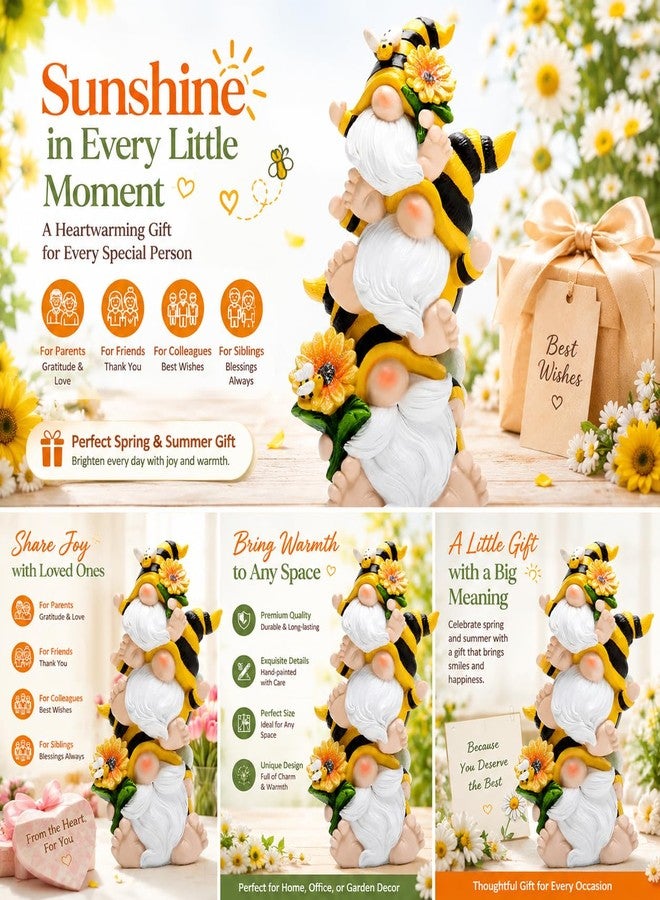 Hodao Bee Gnome Decor Statue, Resin Stacked Gnome Figurine with Sunflower and Bumblebee Details, Cute Farmhouse Tiered Tray Shelf Table Accent for Spring Summer Home Gift - Image 3