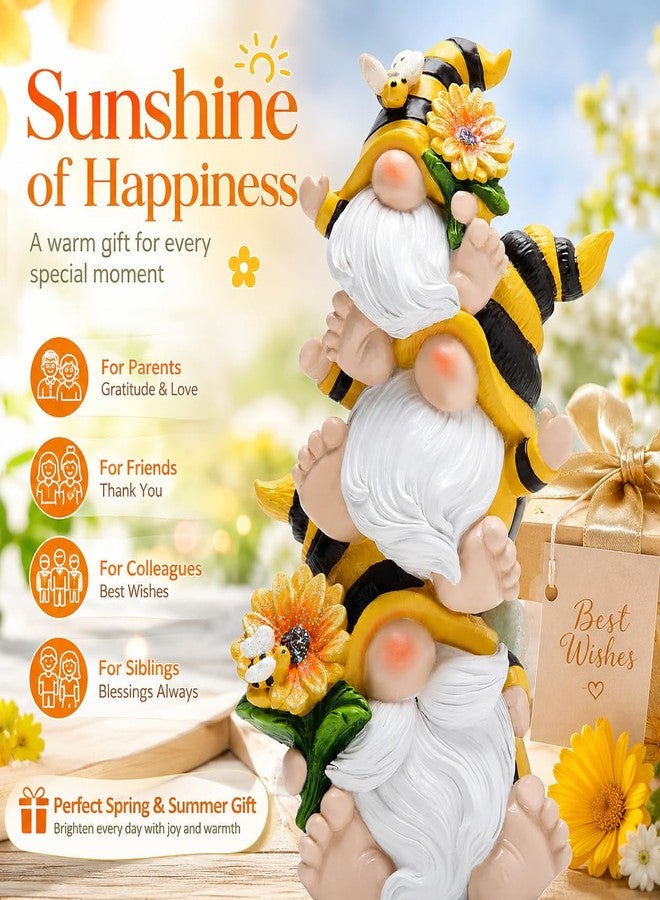 Hodao Bee Gnome Decor Statue, Resin Stacked Gnome Figurine with Sunflower and Bumblebee Details, Cute Farmhouse Tiered Tray Shelf Table Accent for Spring Summer Home Gift - Image 2