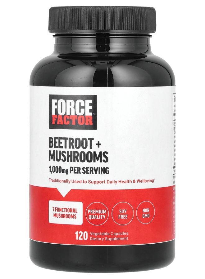 Force Factor Beetroot + Mushrooms 120 Vegetable Capsules - Image 1