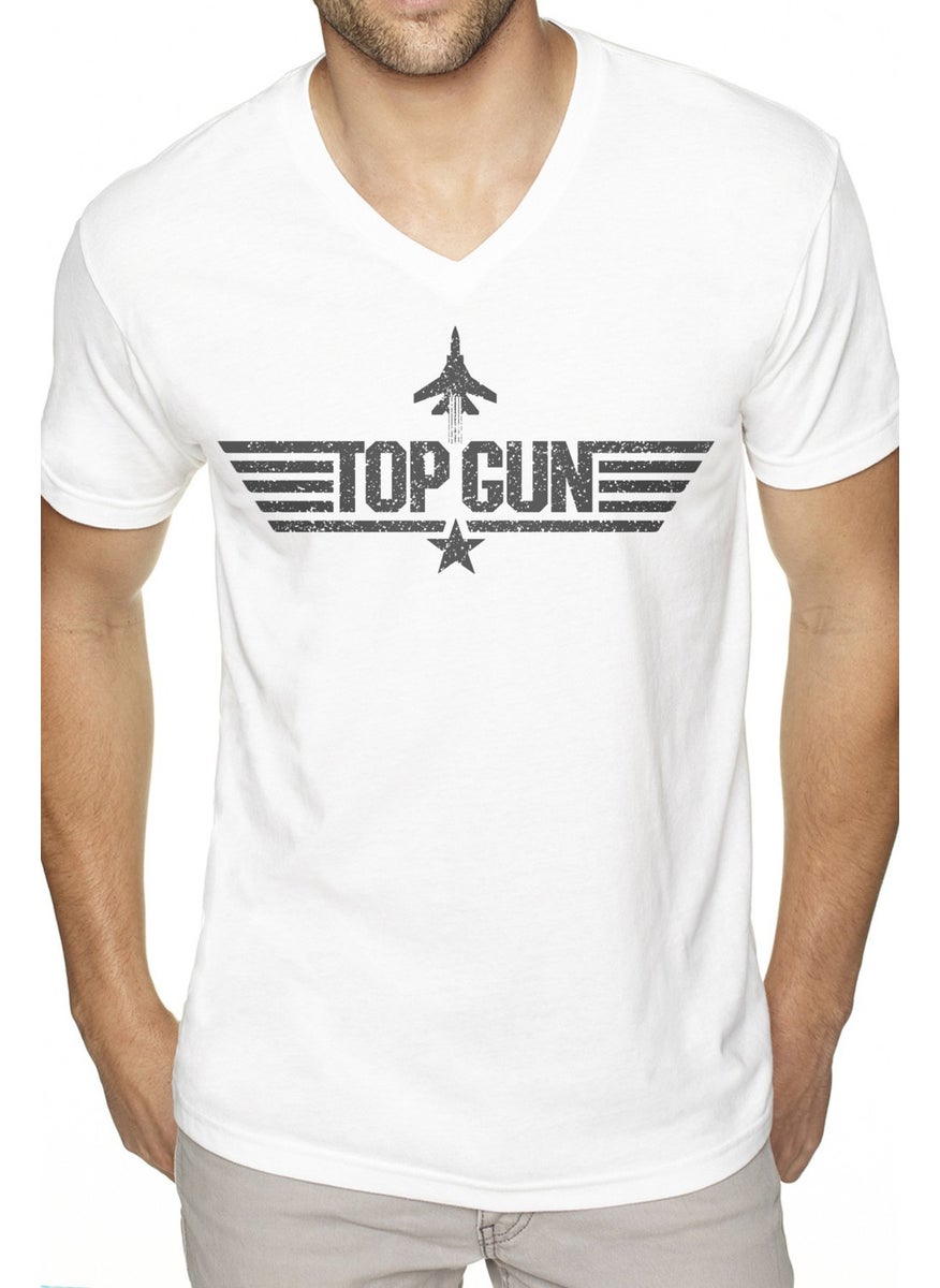 Rock&Roll Top Gun White V-Neck Short Sleeve Men's T-Shirt 