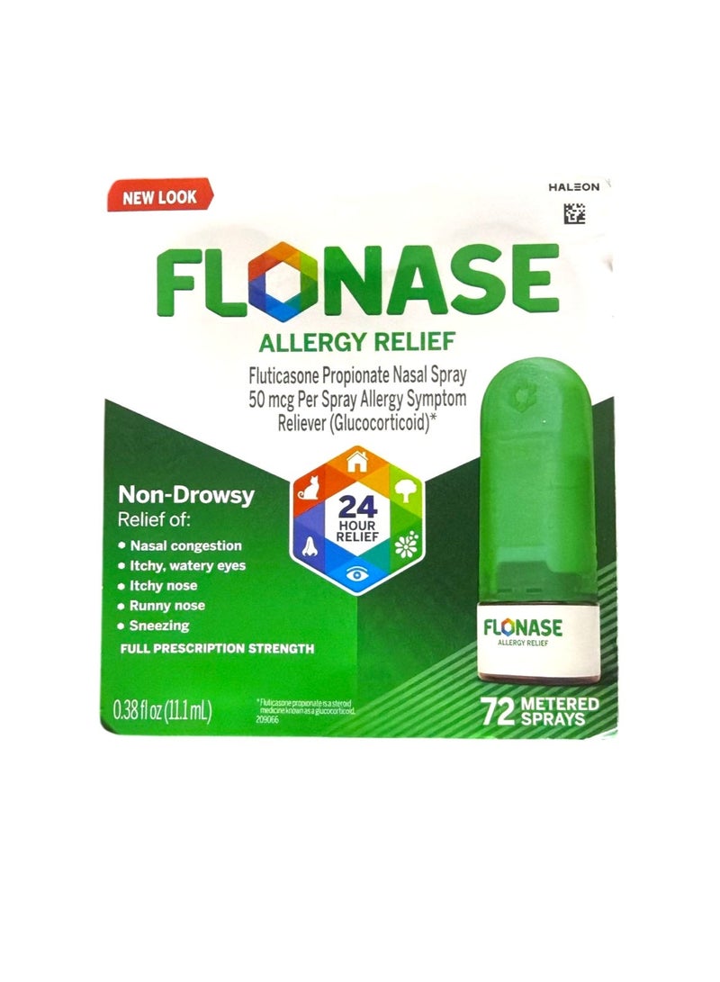 FLONASE بخاخ أنف لتخفيف الحساسية، دواء الحساسية غير المسبب للنعاس لمدة 24 ساعة، بخاخ أنف مقنن - 72 بخة - تخفيف الحساسية الموسمية والخريفية - Image 1