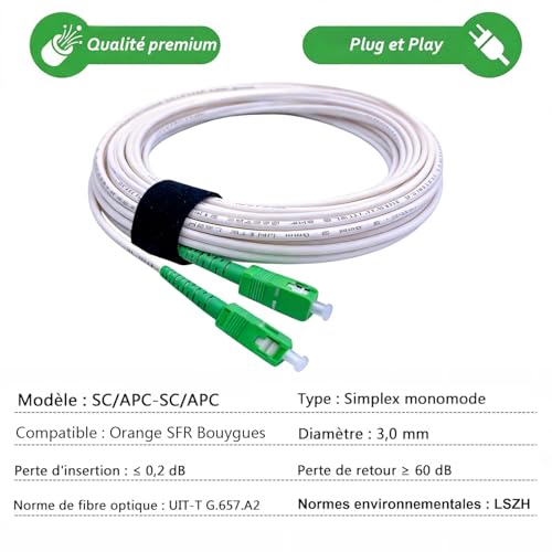 Elfcam 25m8202ft Fiber Optic Cable SCA to SCA Simplex Singlemode 9125m LSZH Patch Cord Cable for FTTH White Color 25 Meters - Image 3