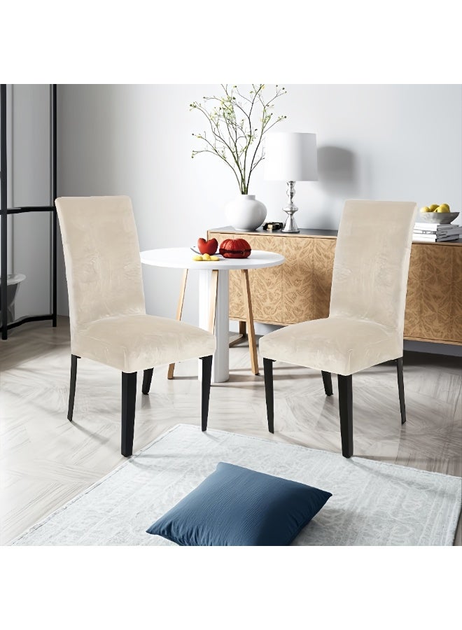Elastic and soft velvet wingback chair covers, restaurant chair covers, ultra-soft, washable and reusable seat covers, suitable for restaurant, home, banquet and party decorations (cream, 2-piece set) - Image 2