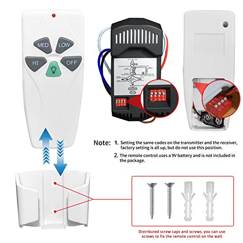 Aubric 2 Pack Universal Ceiling Fan Remote Control Kits with Light Dimmer 3 Speed Fan Controller Receiver Lamp Dim Remote Replacement for Hampton Bay/Hunter/Harbor Breeze/Westinghouse/Honeywell & More - Image 3