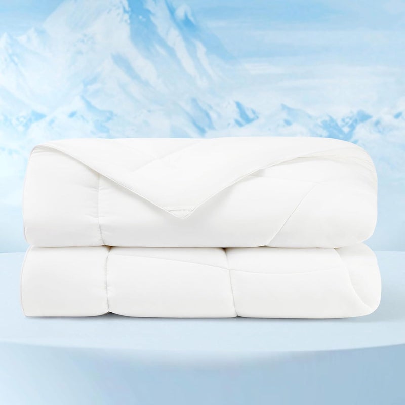 Bedsure Cooling Comforter King Size - Cooling Blankets for Hot Sleepers, Lightweight Comforter for Summer with Dual-Sided Cool Tech, Soft Breathable Cold Blanket for Sleeping, White, 102x90 Inches - Image 1
