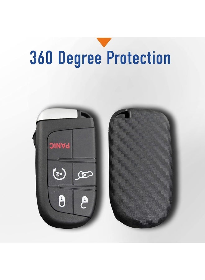 7Cylinder for Dodge Chrysler Rubber Key Fob Case Cover Shell with Keychain for Ram Grand Caravan Charger Challenger 300C - Carbon Fiber - Image 2
