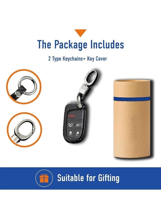 7Cylinder for Dodge Chrysler Rubber Key Fob Case Cover Shell with Keychain for Ram Grand Caravan Charger Challenger 300C - Carbon Fiber - Image 3
