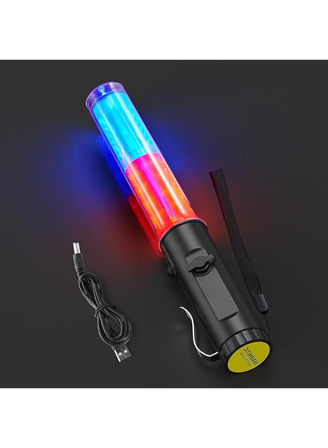 Excefore Traffic Wand with 3 Flashing Modes and 1 White LED on Top 10 Inch Traffic Control Baton Light with Side Clip for Airport Parking Car Directing 1Pcs  - Image 1