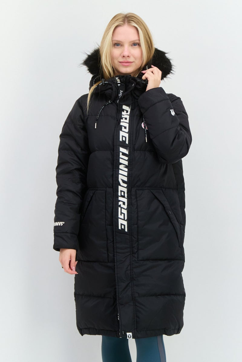 Aape BY *A BATHING APE® جاكيت باركا نسائي بشعار العلامة التجارية، أسود - Image 1